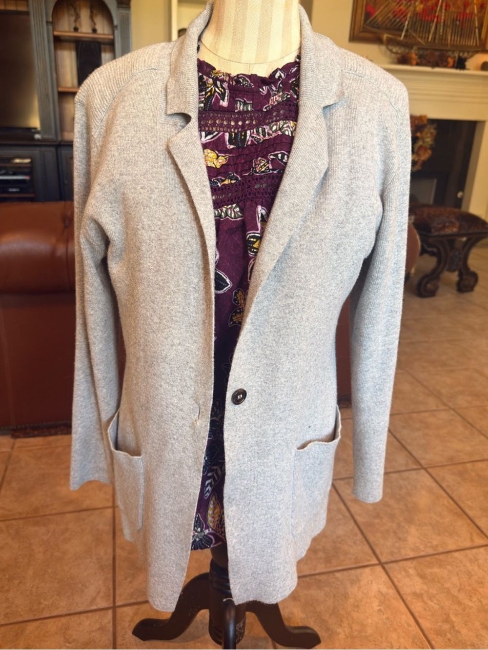 Light Gray Open-Front Knit Jacket